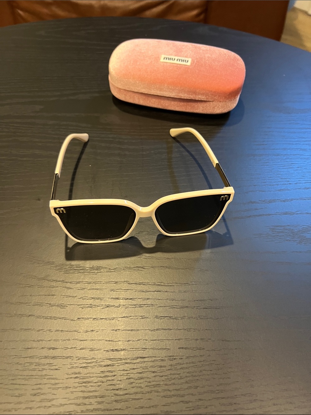 Miu Miu Cream Frame Sunglasses with Black Lenses - Picture 7 of 14